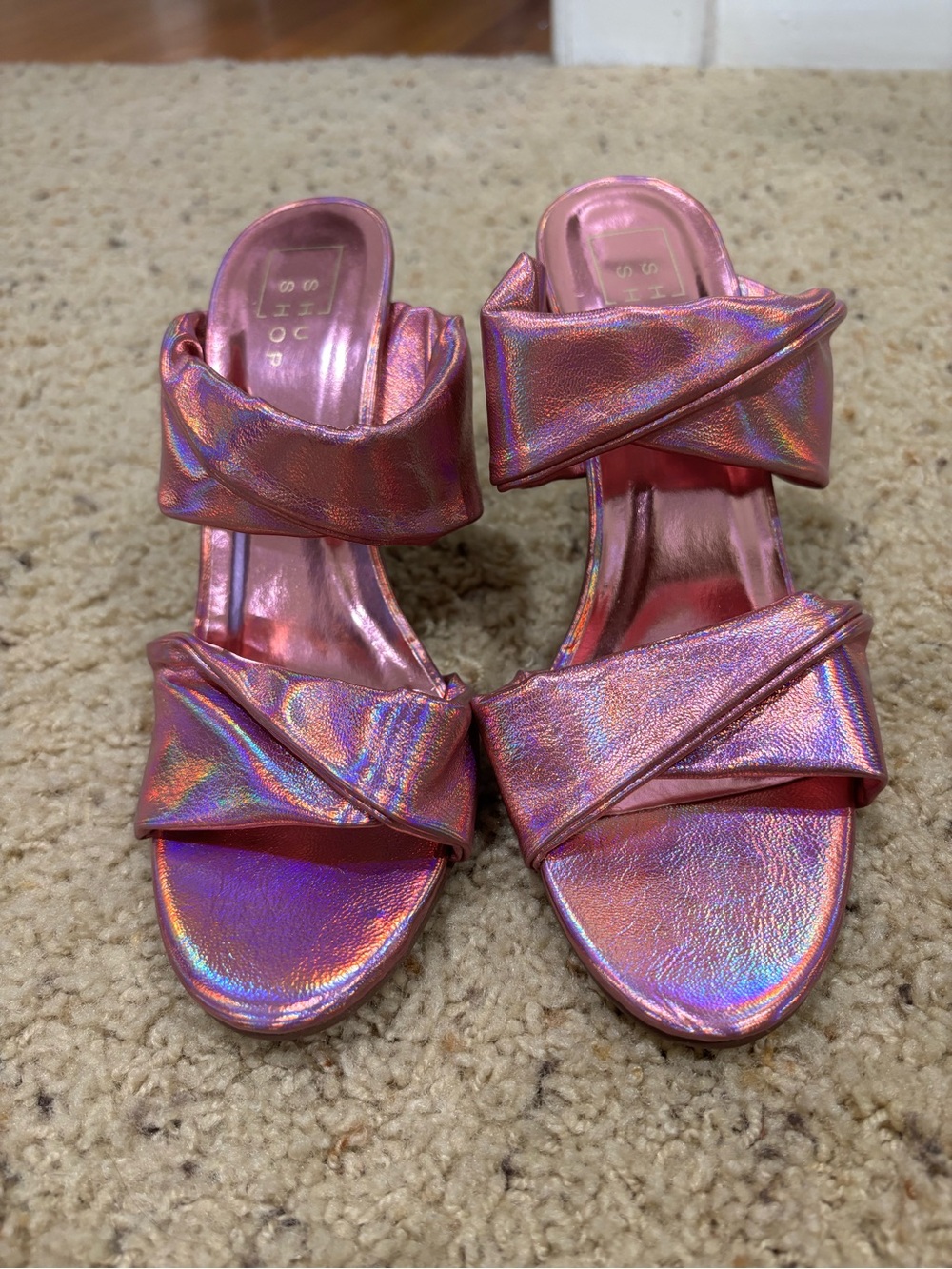 ShuShop Iridescent Pink Holographic Slide Mules